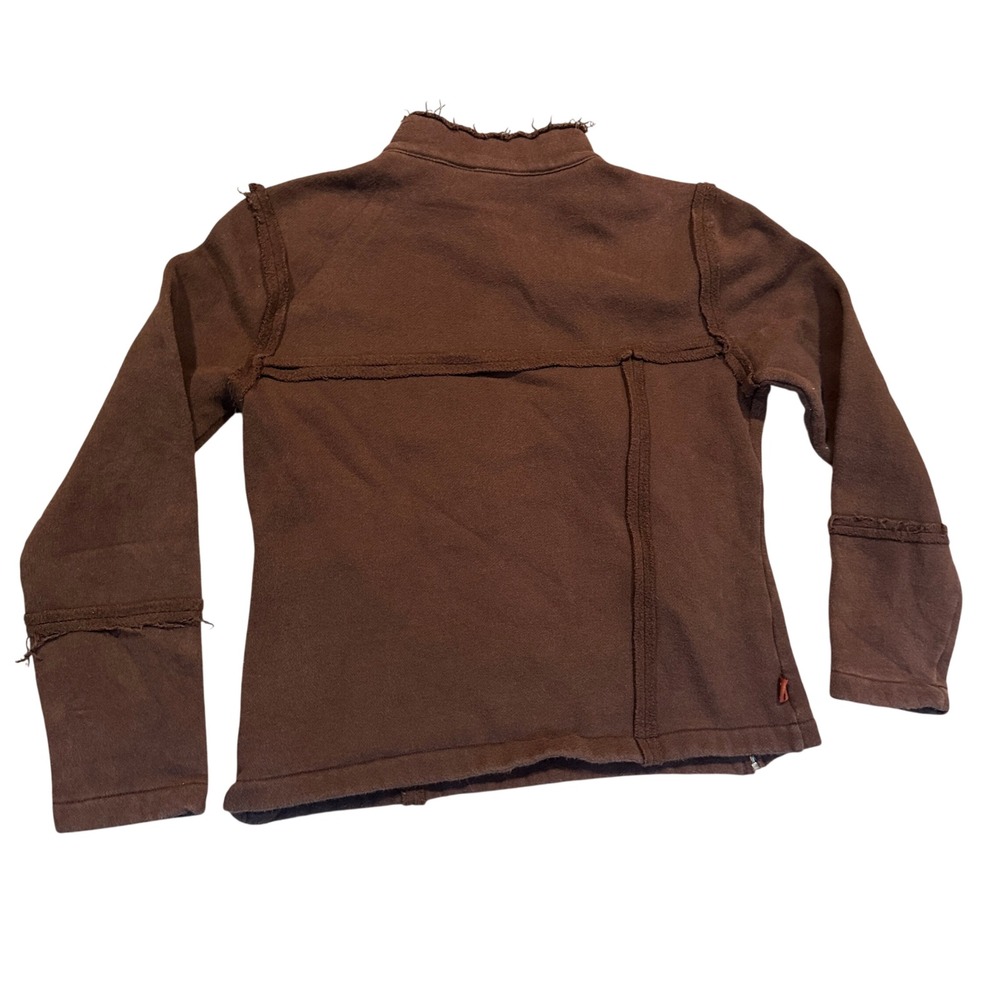 REI Full Zip Asymmetrical Fleece Jacket Womens Medium Brown Raw Edge Seams - Picture 4 of 4
